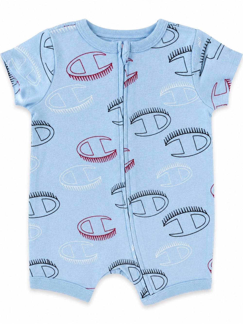 Champion Light Blue Logo Zip-Front Short Sleeve One-Piece